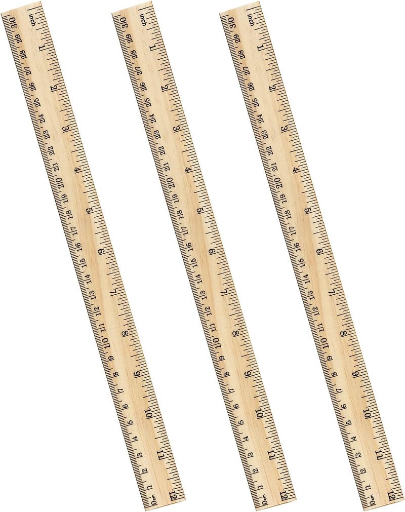 ZZTX 3 Pack Wooden Ruler 12 Inch Rulers Bulk Wood Measuring Ruler for Students Office School Supplies 2 Scale (30 cm) - Image 1